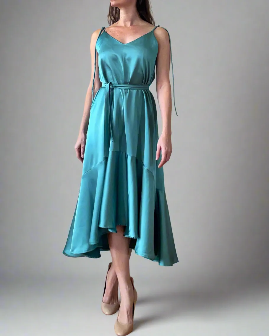 MIDI FRIDA DRESS WATERGREEN SATIN SATIN