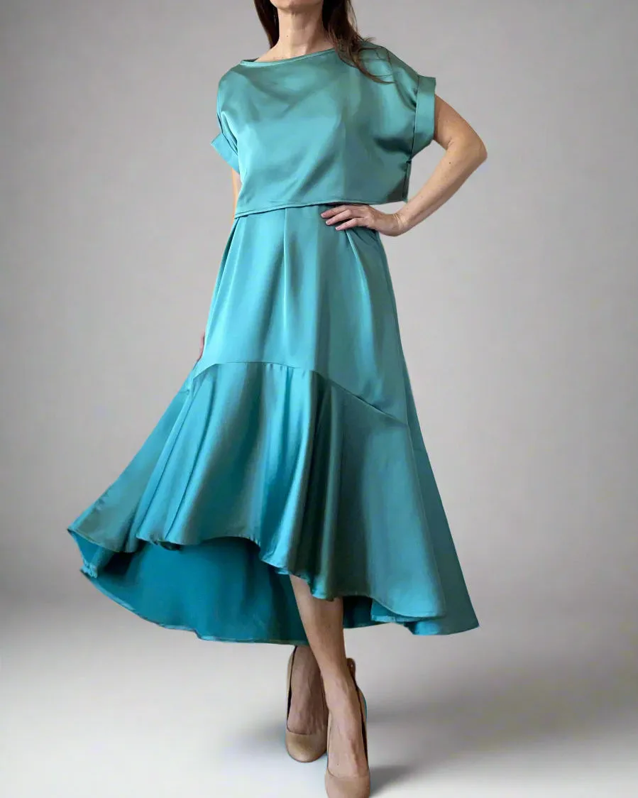 MIDI FRIDA DRESS WATERGREEN SATIN SATIN