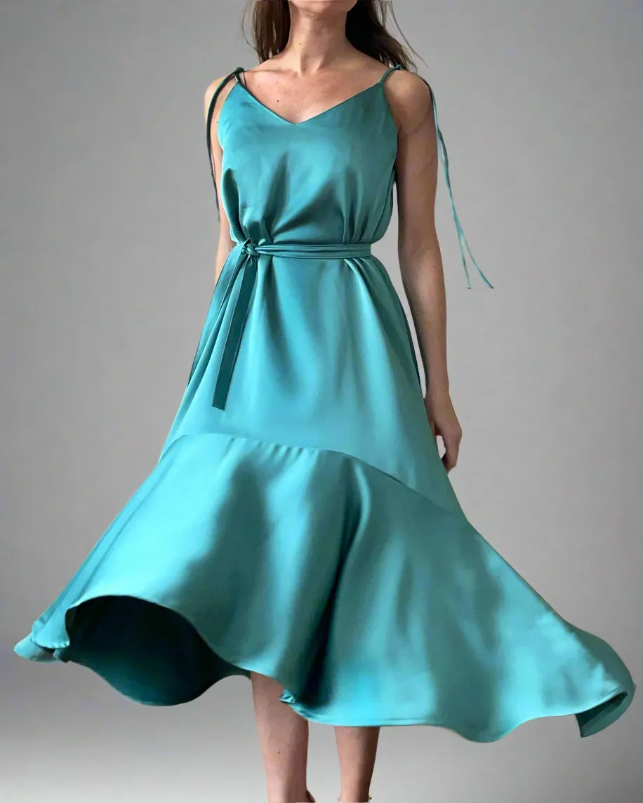 MIDI FRIDA DRESS WATERGREEN SATIN SATIN
