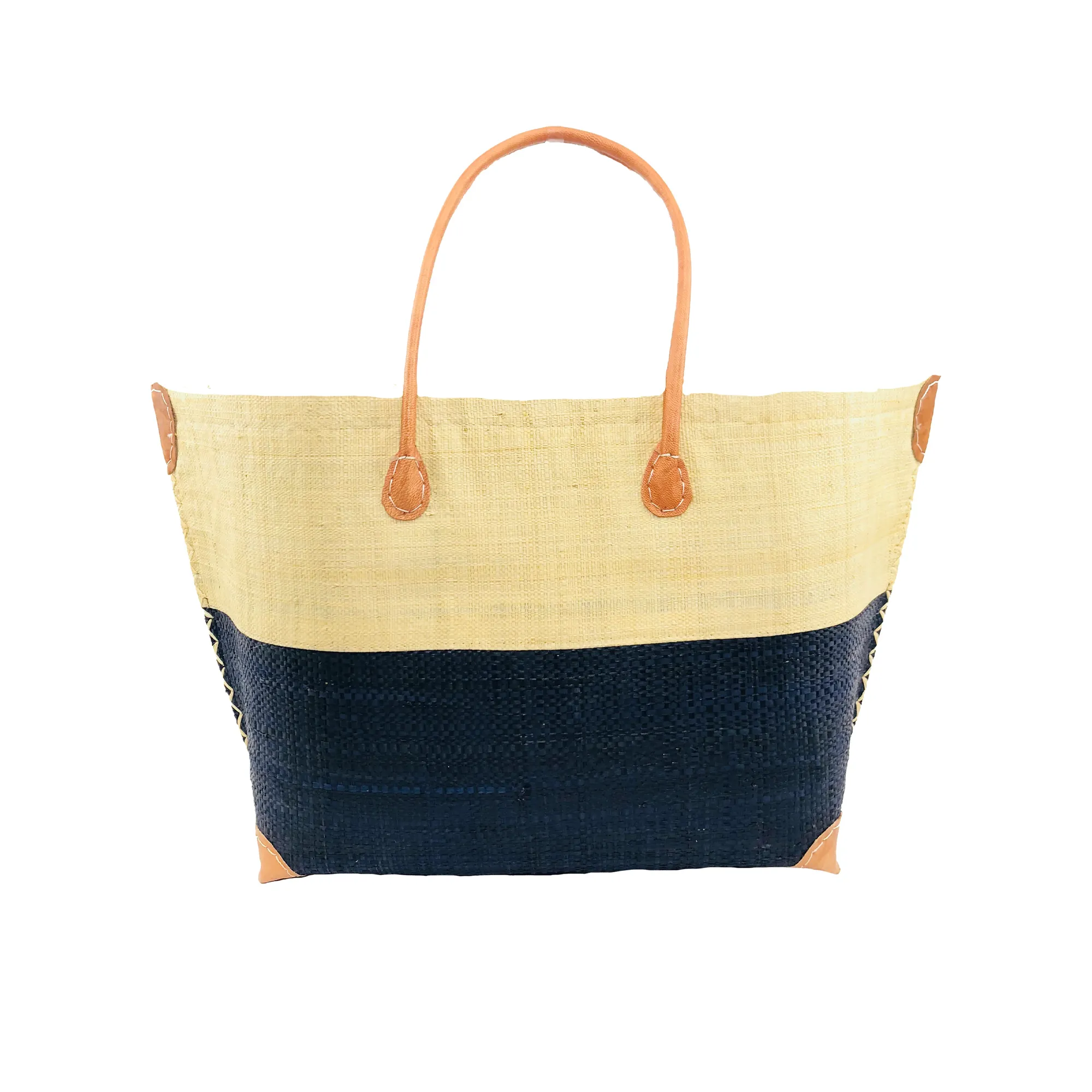 Monterey Two Tone Straw Tote Bag Black