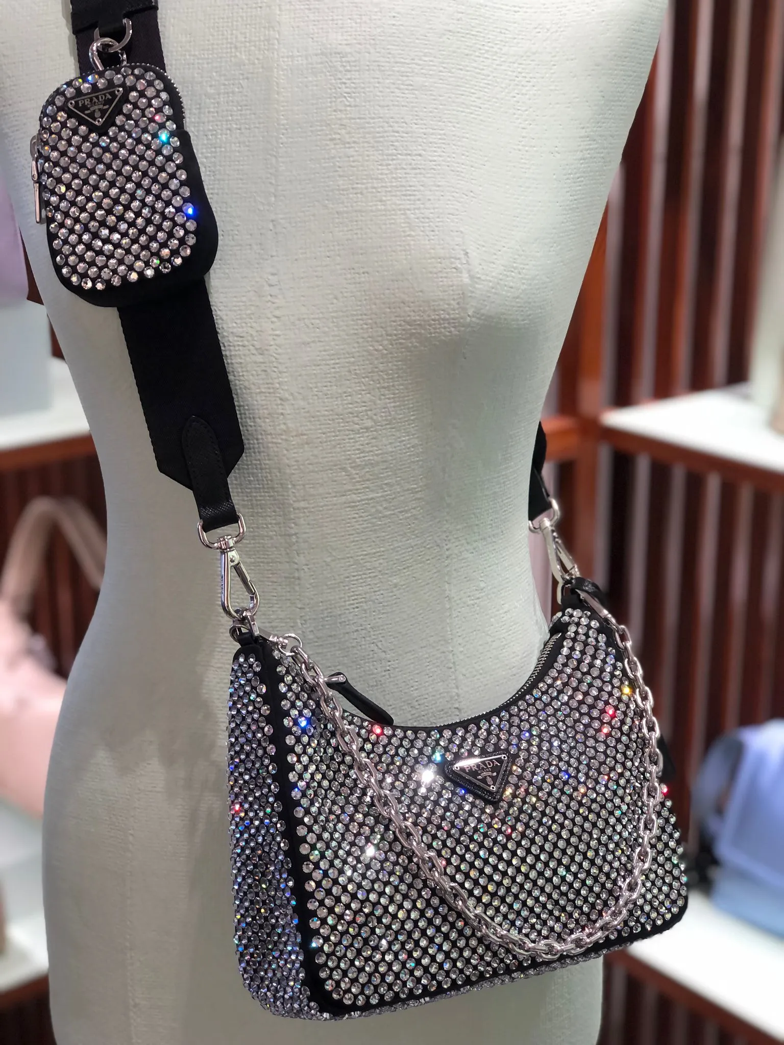 Prada Re-Edition 2005 Crystal Embellished Cross Body Bag
