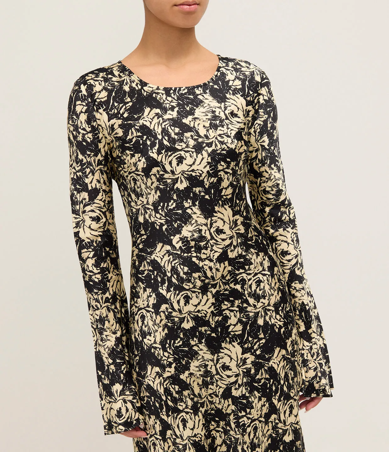 Printed Satin Maxi Dress in Flan