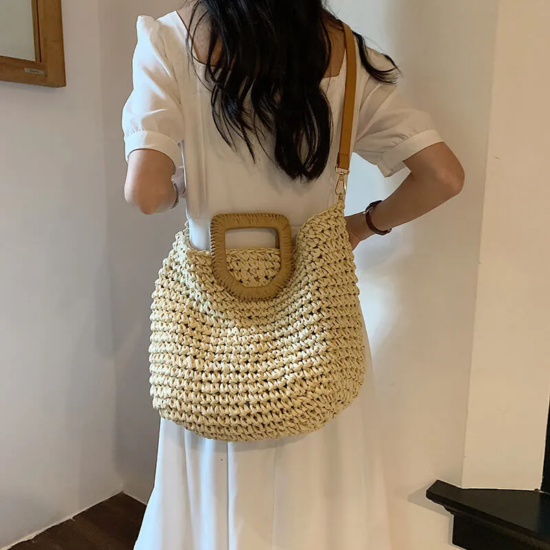 Raffia Summer Beach Straw Tote Bag -Showtown