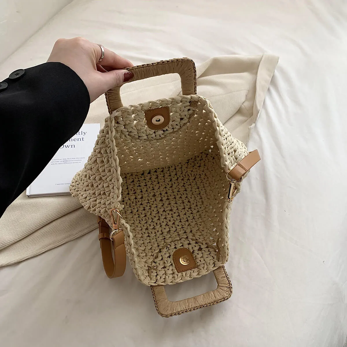Raffia Summer Beach Straw Tote Bag -Showtown