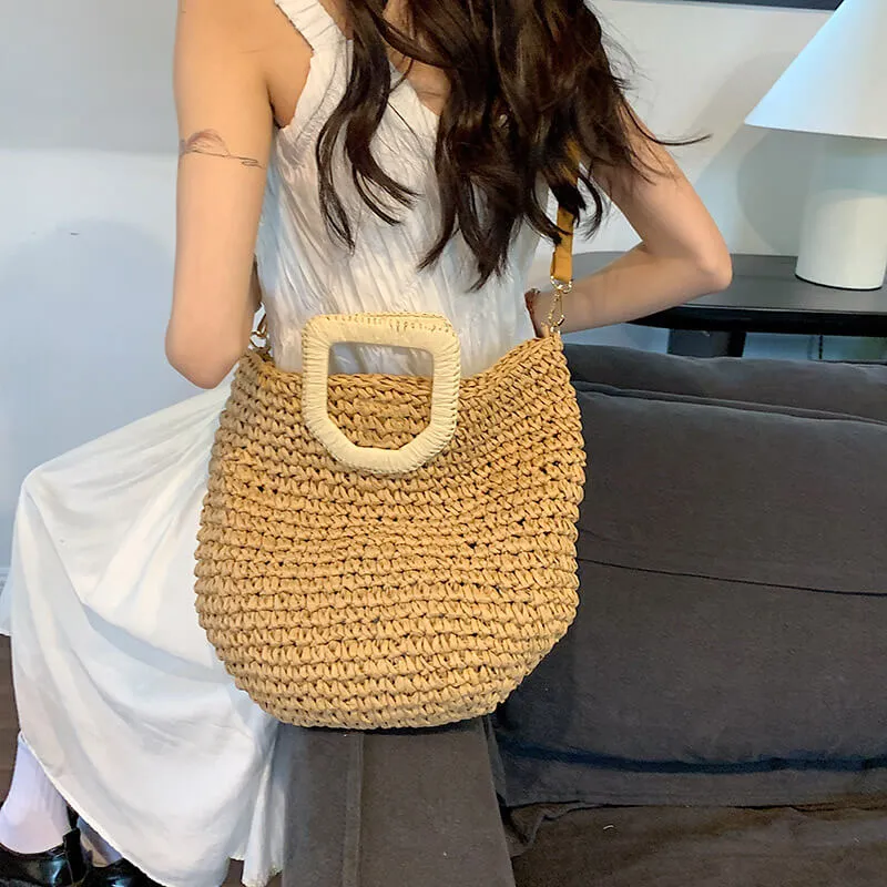 Raffia Summer Beach Straw Tote Bag -Showtown