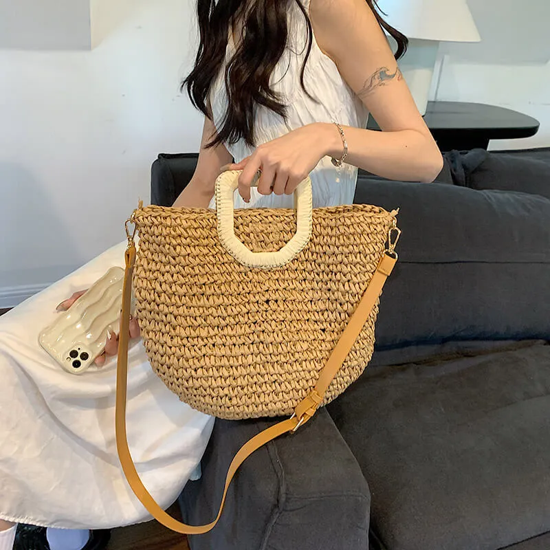 Raffia Summer Beach Straw Tote Bag -Showtown