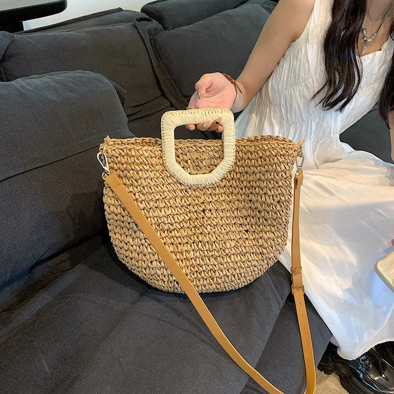 Raffia Summer Beach Straw Tote Bag -Showtown