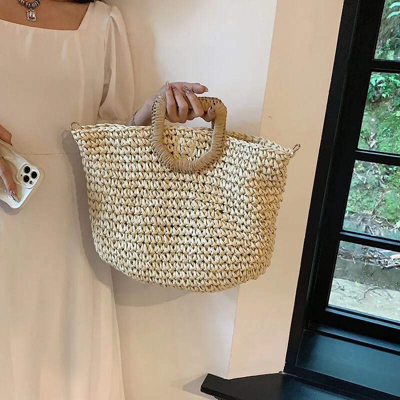 Raffia Summer Beach Straw Tote Bag -Showtown
