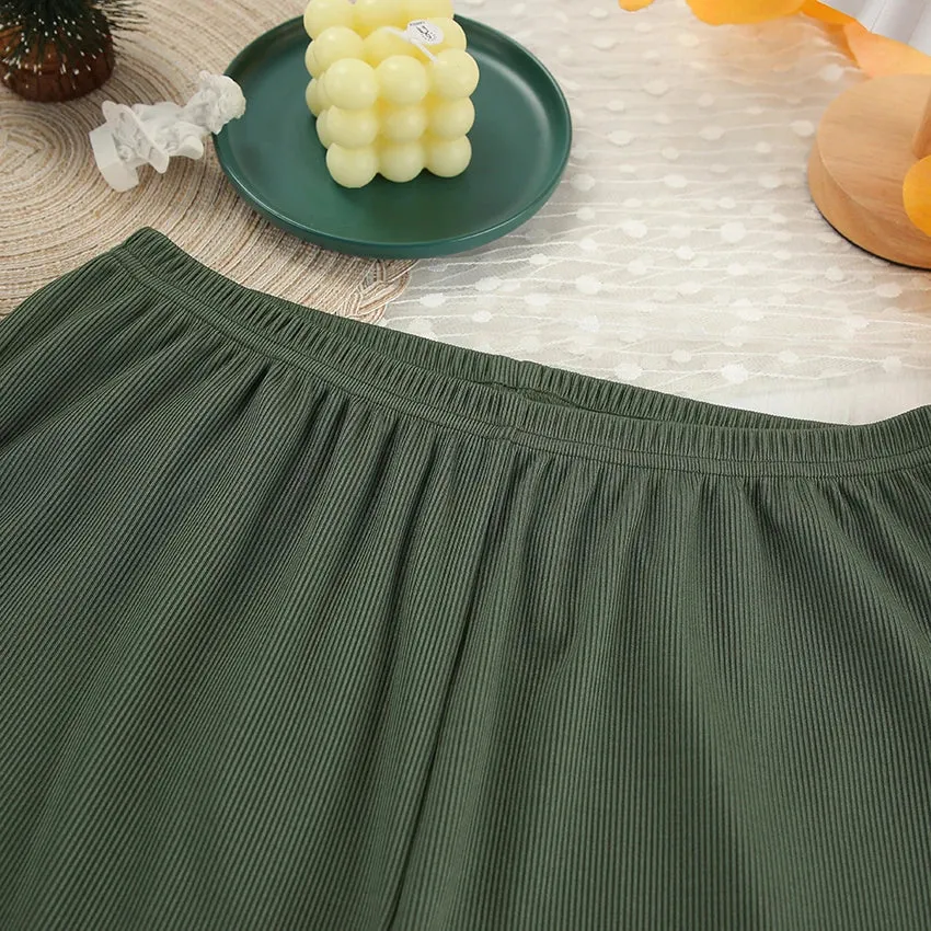 Rib-Knit Lounge 3-Piece Set with Cardigan Crop Top & Pants Ribbed
