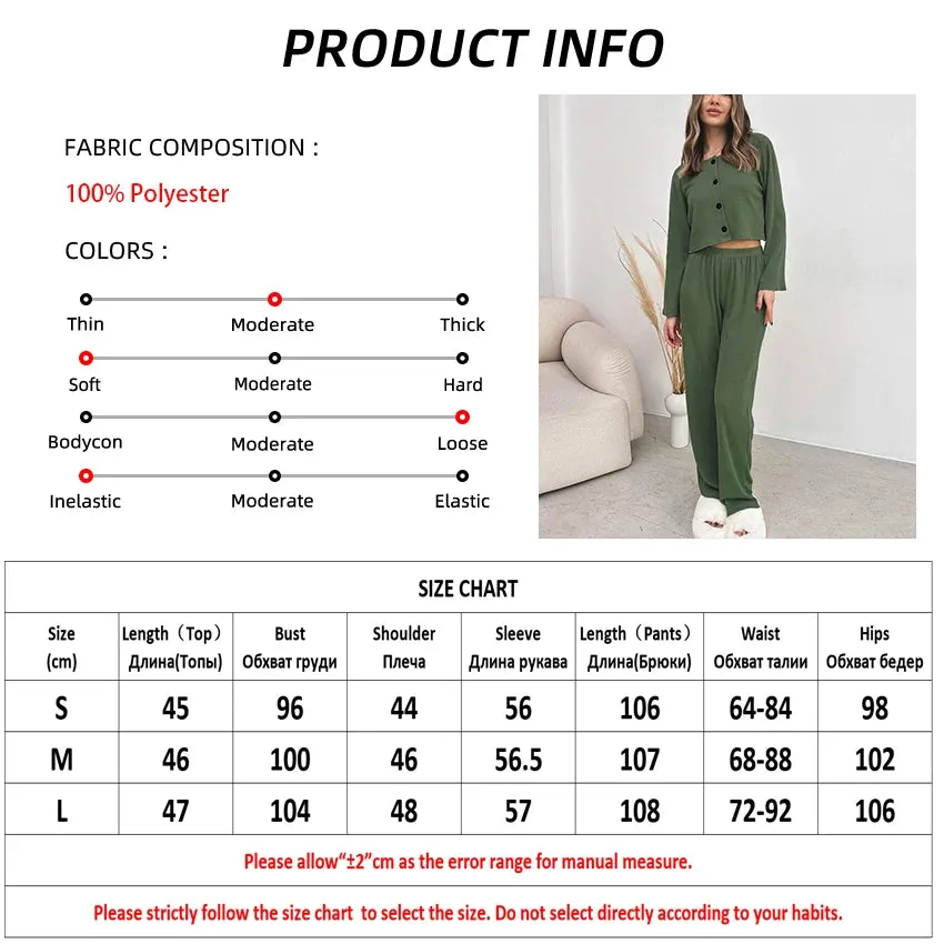 Rib-Knit Lounge 3-Piece Set with Cardigan Crop Top & Pants Ribbed
