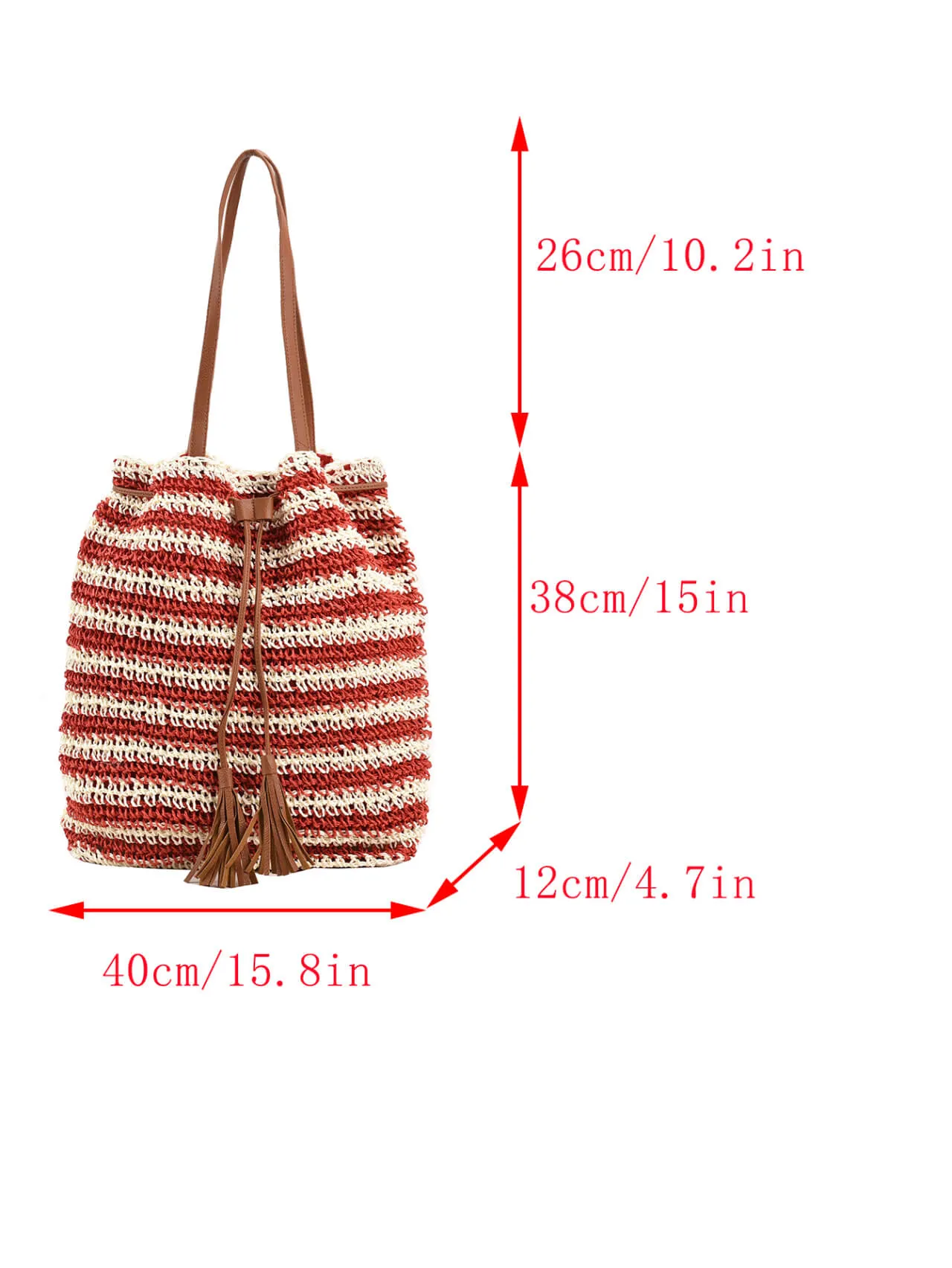 Stripe Straw Drawstring Bag with Leather Handles- Showtown