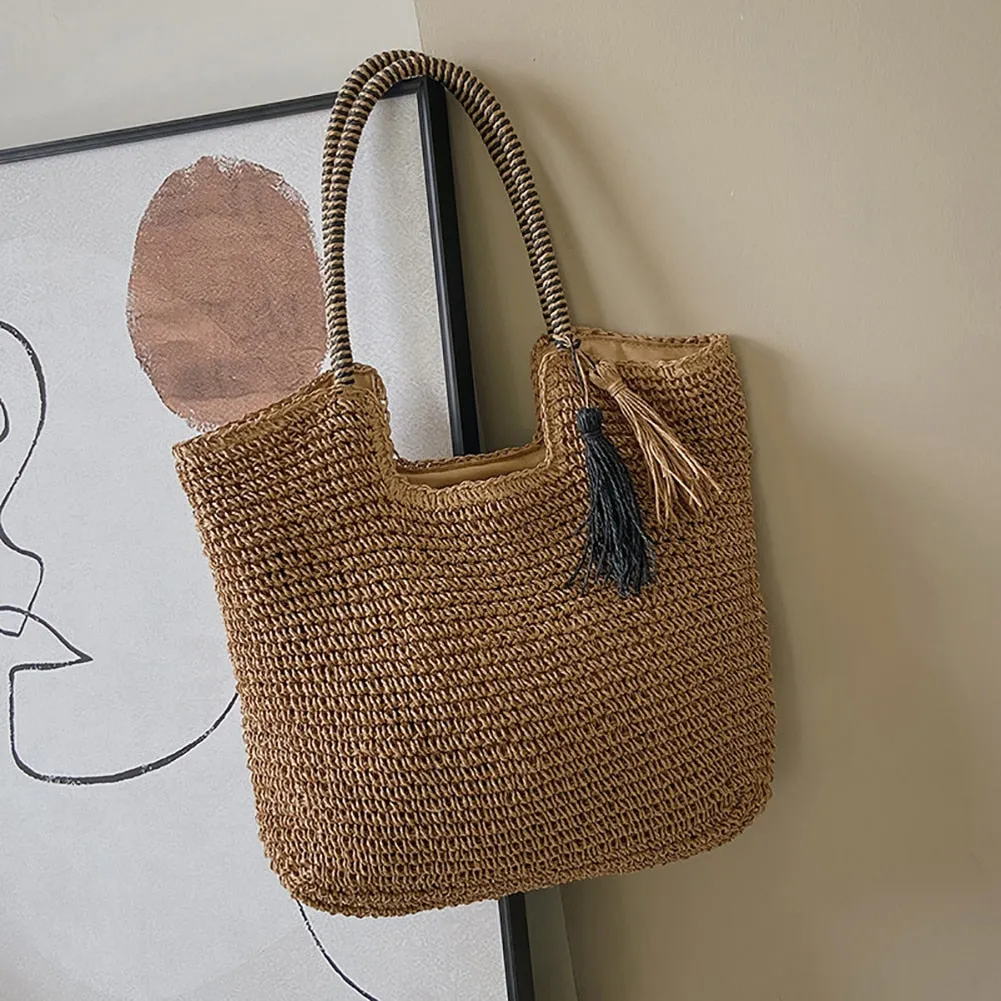 Summer Tassel Straw Tote Bag