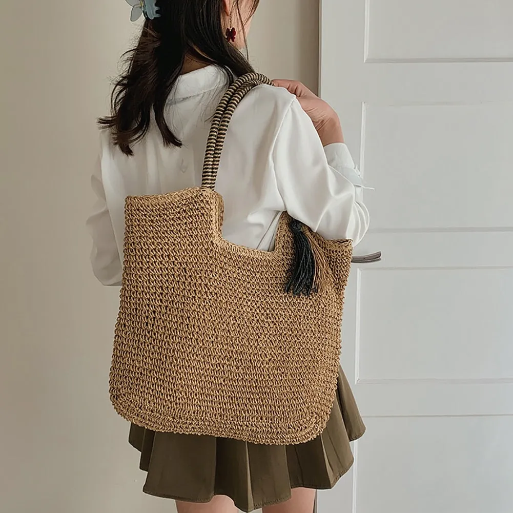 Summer Tassel Straw Tote Bag