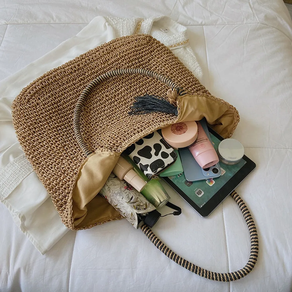 Summer Tassel Straw Tote Bag
