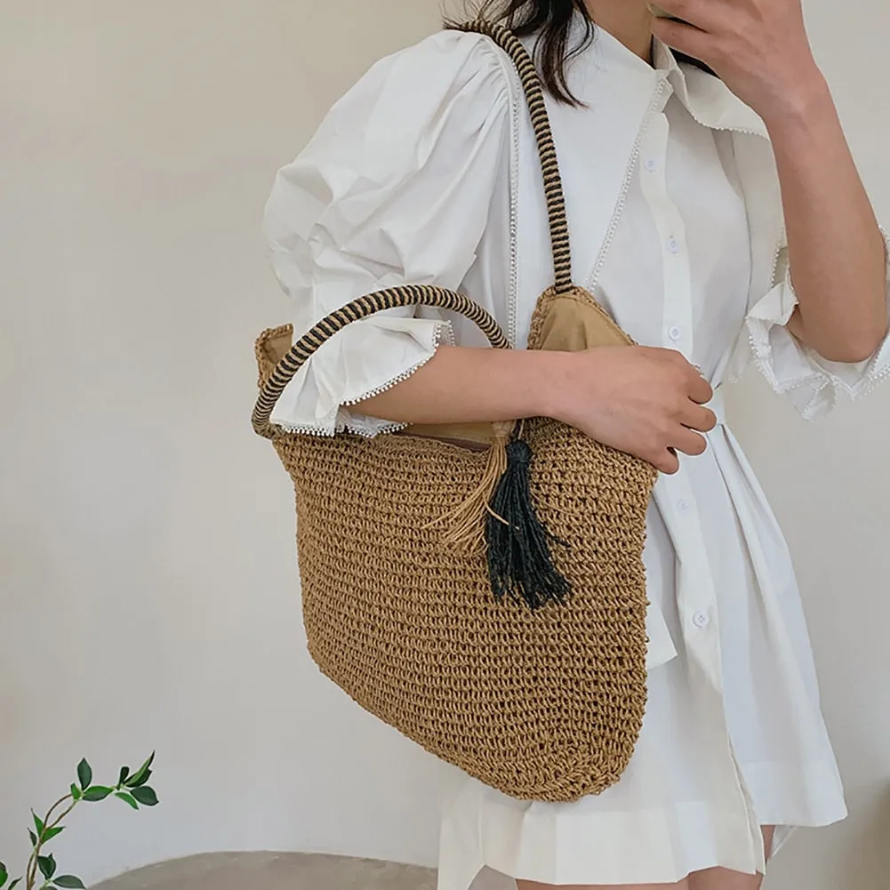 Summer Tassel Straw Tote Bag