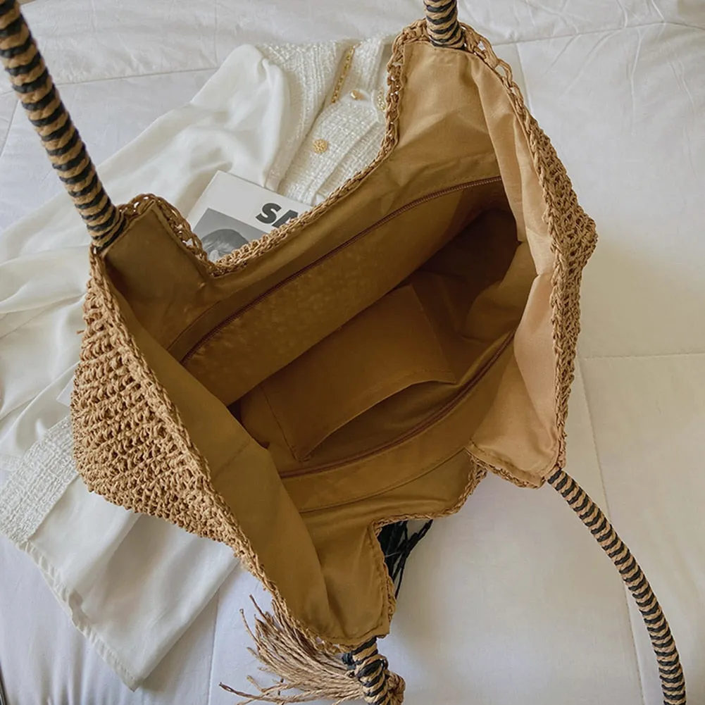 Summer Tassel Straw Tote Bag