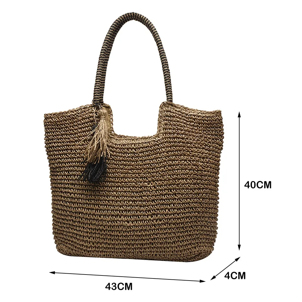 Summer Tassel Straw Tote Bag