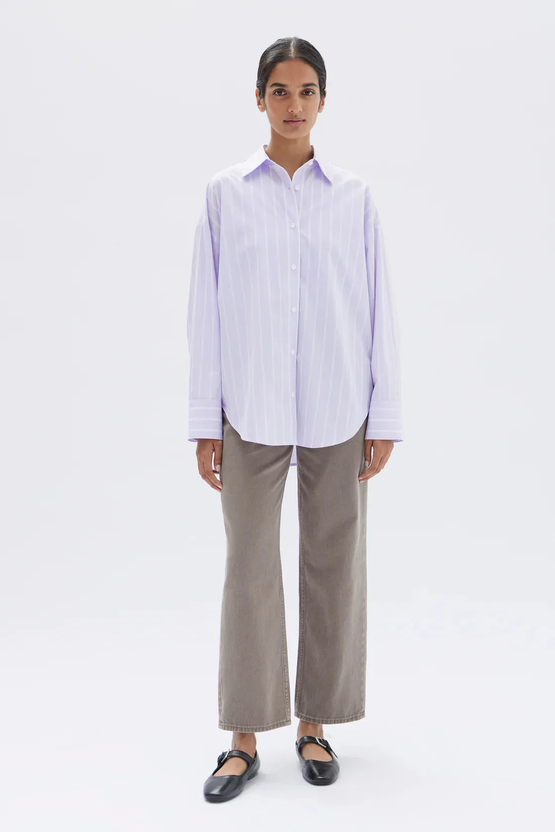 TALA POPLIN STRIPE SHIRT | JACARANDA/WHITE