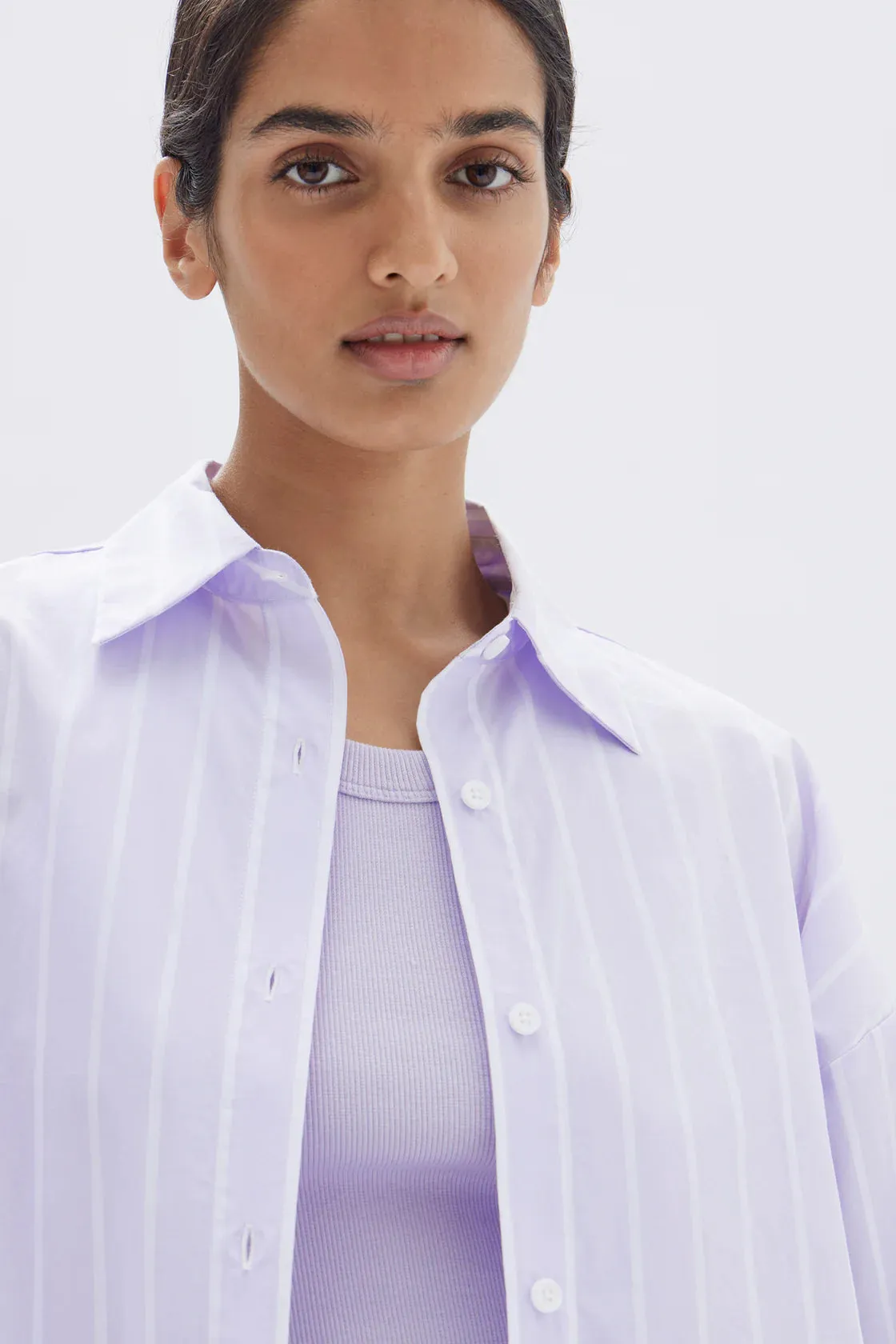 TALA POPLIN STRIPE SHIRT | JACARANDA/WHITE