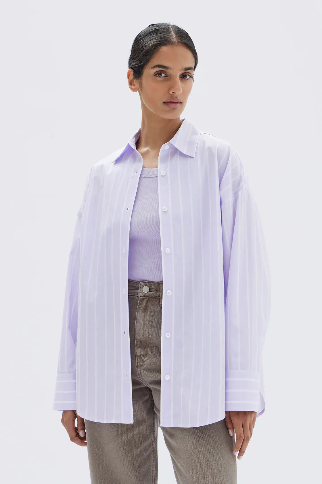 TALA POPLIN STRIPE SHIRT | JACARANDA/WHITE