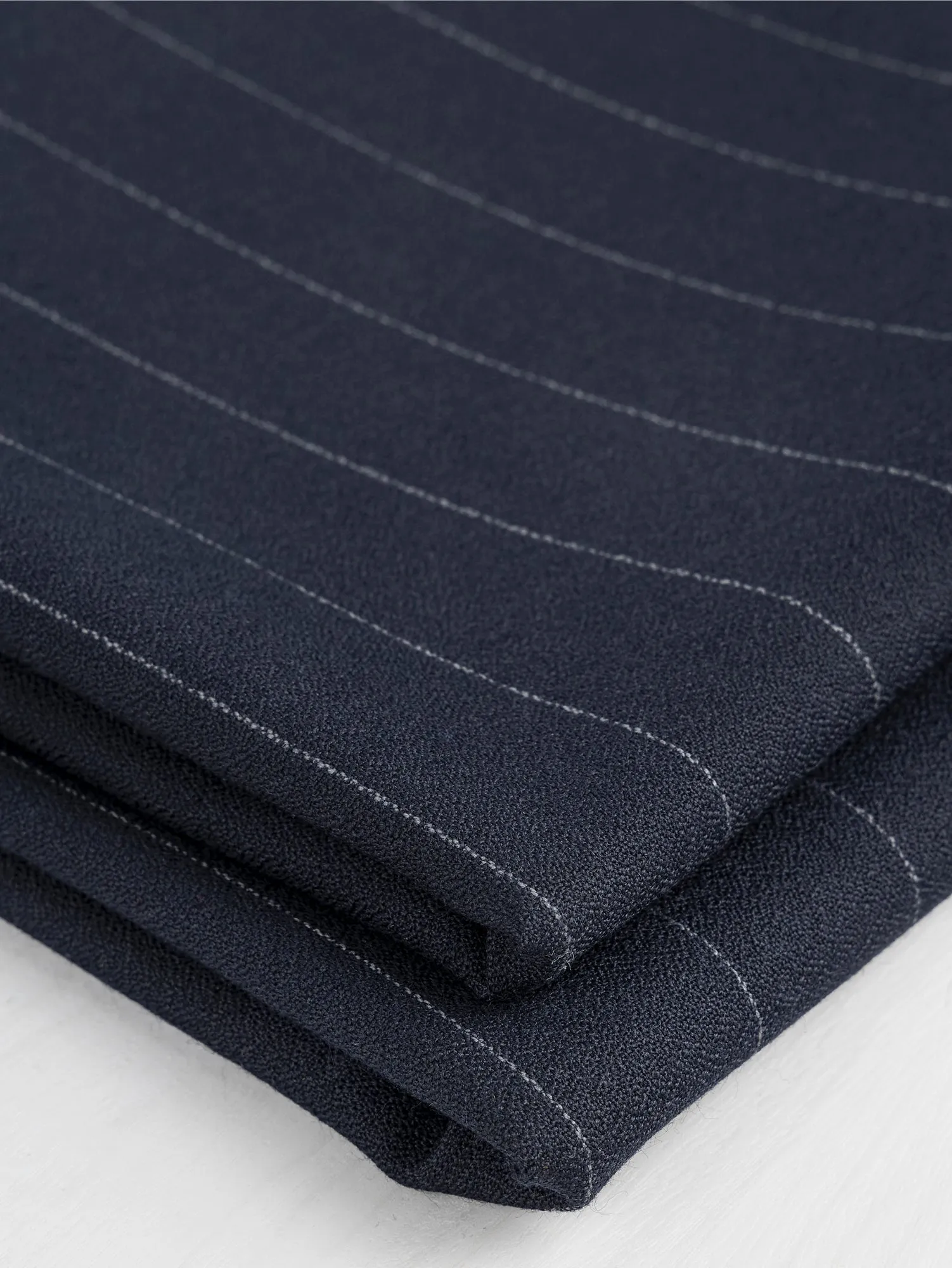 Wide Pinstripe Italian Wool Crepe Suiting Deadstock - Navy   Grey - Swatch